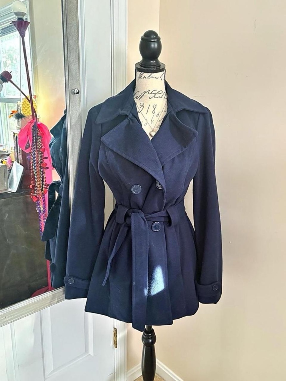 Women's Double-Breasted Navy Belted Trench Coat